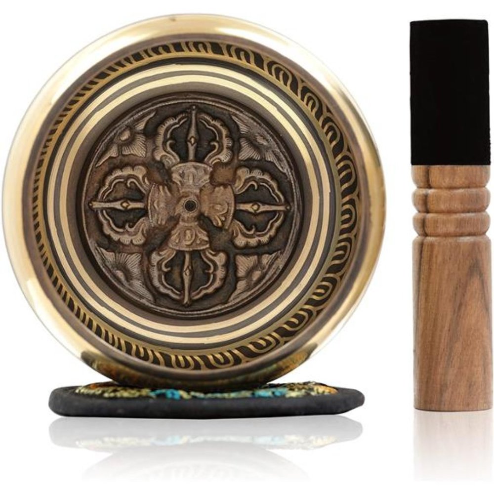 Tibetan Double Vajra Singing Bowl Set 4.5 Inch ~ Holy Buddhist Mantra & Sacred